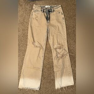 Distressed Beige Wide Leg Jeans